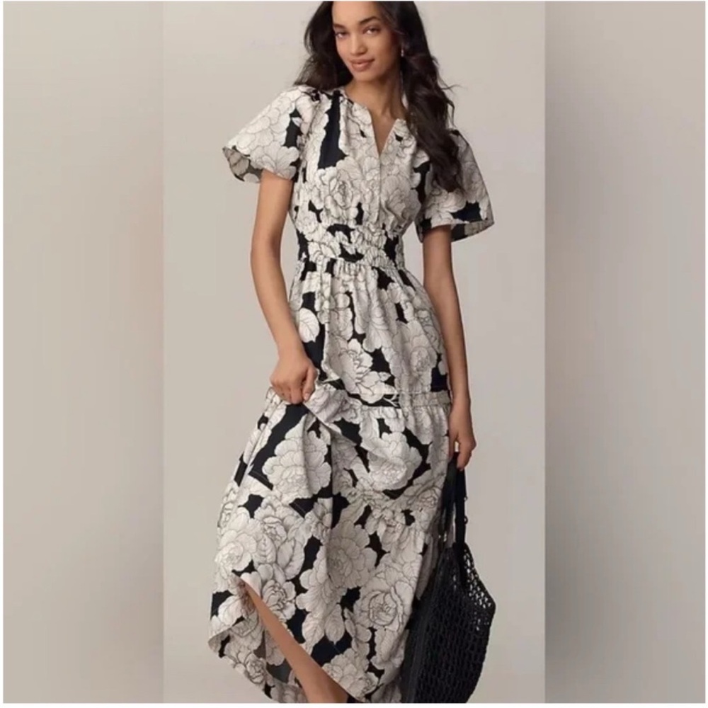 Anthropologie Somerset Maxi Dress in Black & White Floral, MP